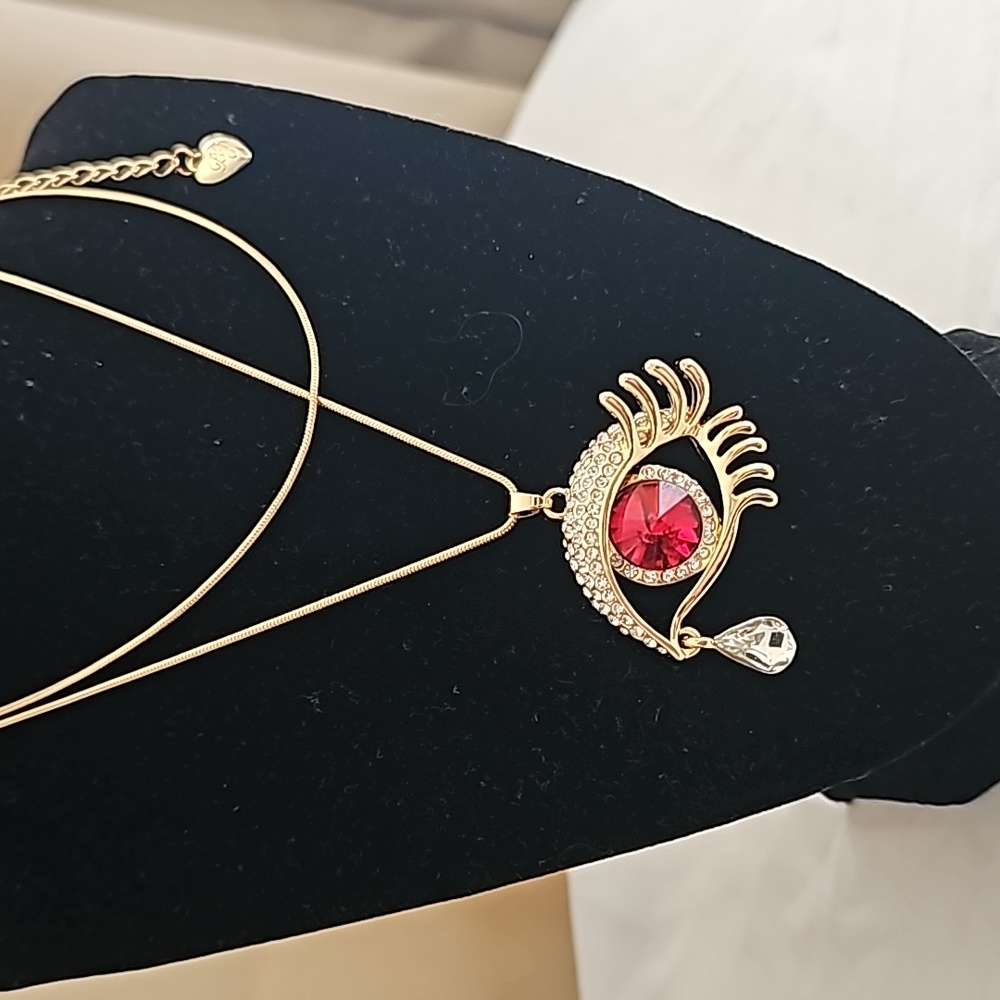 Crystal Tear Drop Evil Eye Statement Necklace - Picture 6 of 17